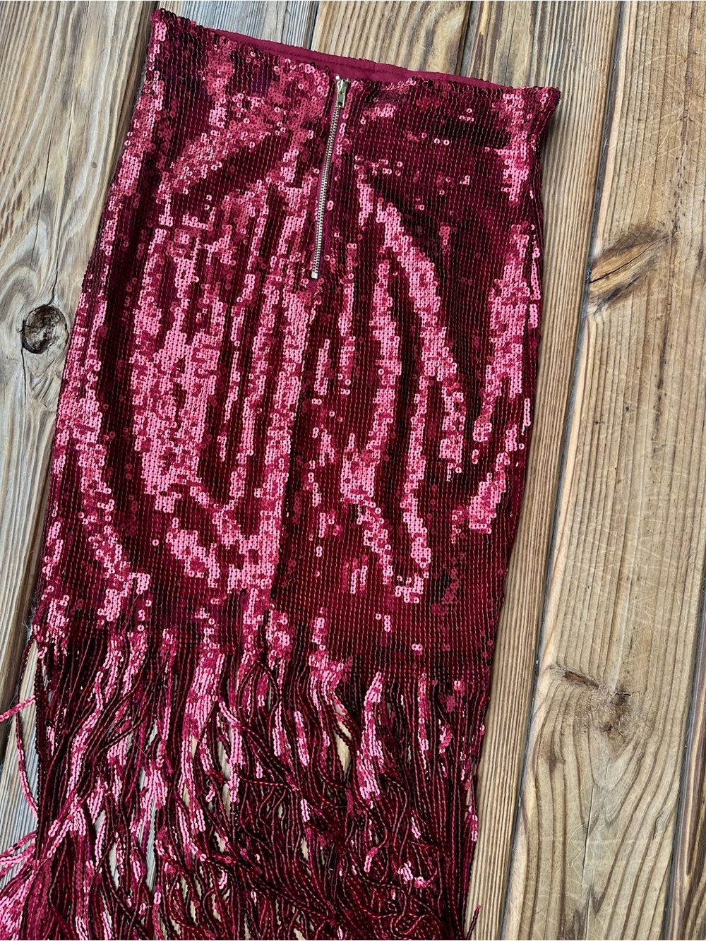 Lulu's Burgundy Sequin Halter Crop Top & Fringe Maxi Skirt Set - Picture 4 of 10